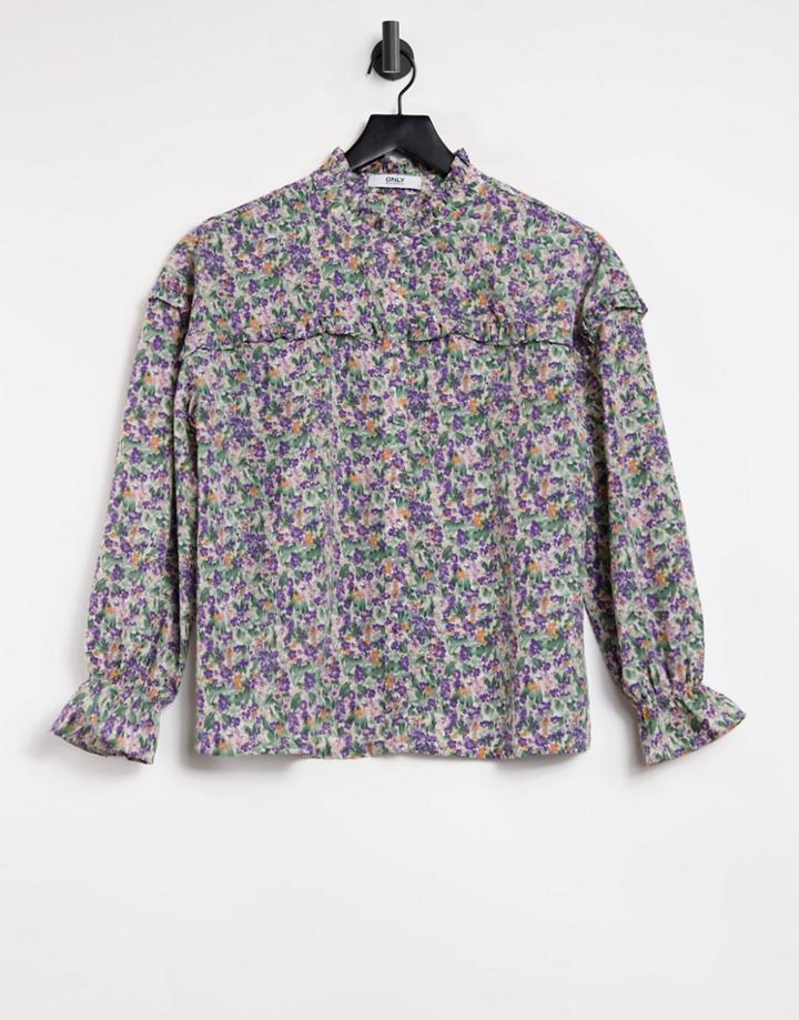 Only Shirt With Frill Collar In Pastel Floral-multi