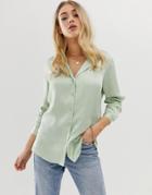 Asos Design Relaxed Satin Long Sleeve Shirt-green
