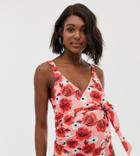 Asos Design Maternity Recycled Wrap Round Swimsuit In Red Floral Print - Multi