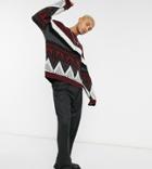 Asos Design Knitted Oversized Sweater With Aztec Pattern In Burgundy-red