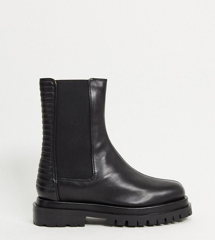 Asos Design Wide Fit Antarctic Premium Leather Paneled Chelsea Boots In Black