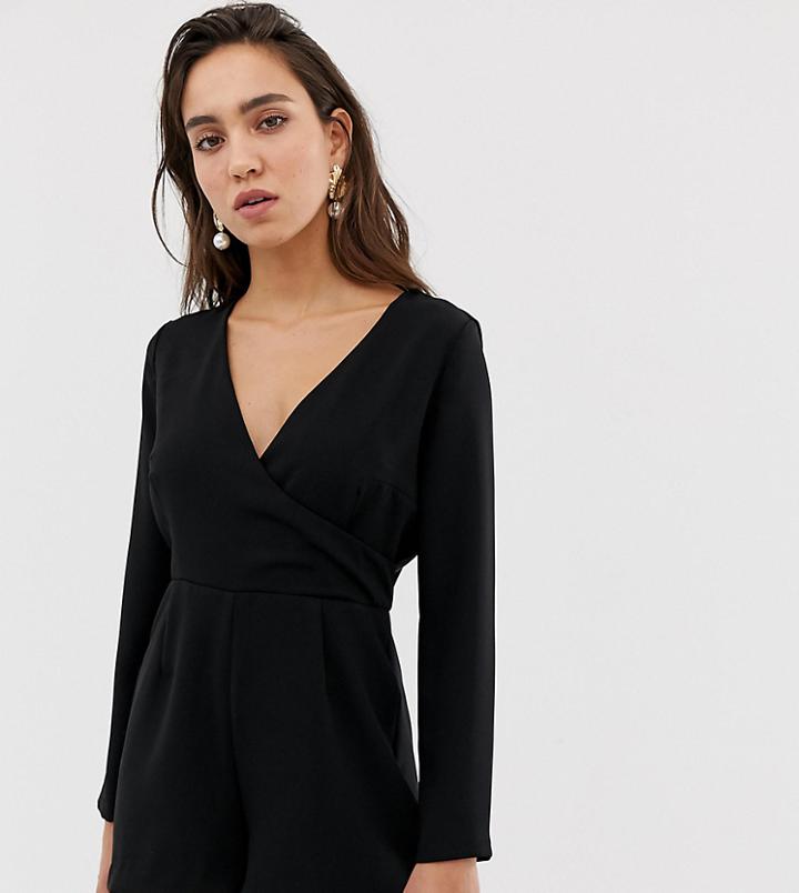 River Island Wrap Romper In Black - Black
