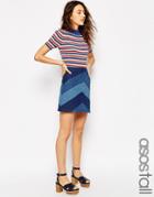 Asos Tall Denim A-line Mini Skirt With Chevron Patchwork - Blue