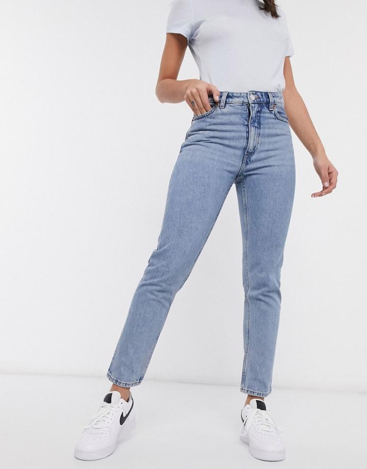 Monki Kimomo Organic Cotton High Waist Mom Jeans In Mid Blue-blues