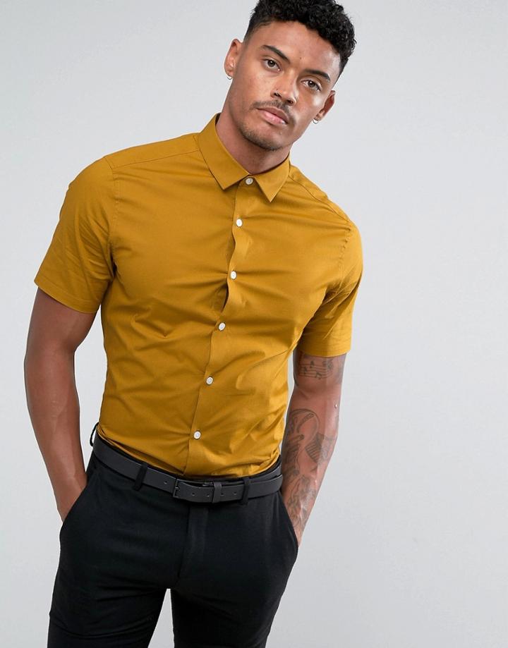 Asos Skinny Shirt In Mustard - Yellow