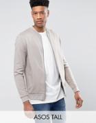 Asos Tall Jersey Bomber Jacket In Stone - Beige