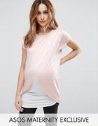 Asos Maternity Nursing T-shirt With Wrap Overlay - Pink