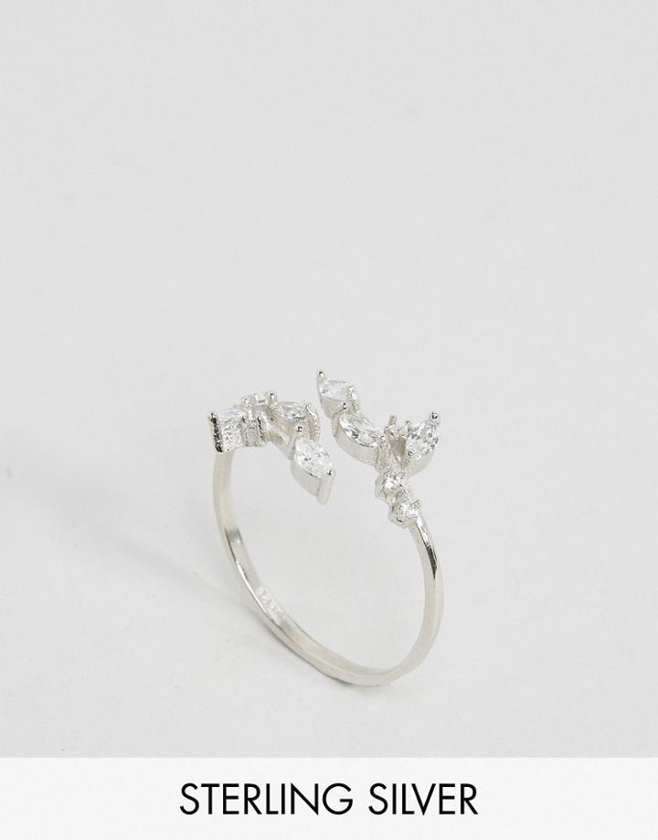 Regal Rose Delicate Crystal Leaf Wrap Ring - Silver