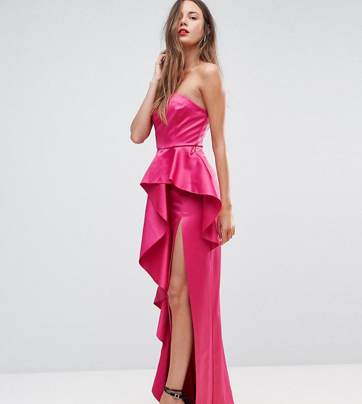 Ttya Black Bandeau Maxi Dress With Ruffle Detail - Pink