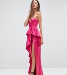 Ttya Black Bandeau Maxi Dress With Ruffle Detail - Pink