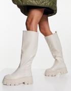 Truffle Collection Pull On Chunky Knee Boots In Beige-neutral
