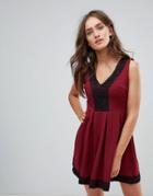 Wal G Skater Dress With Lace Trim - Red