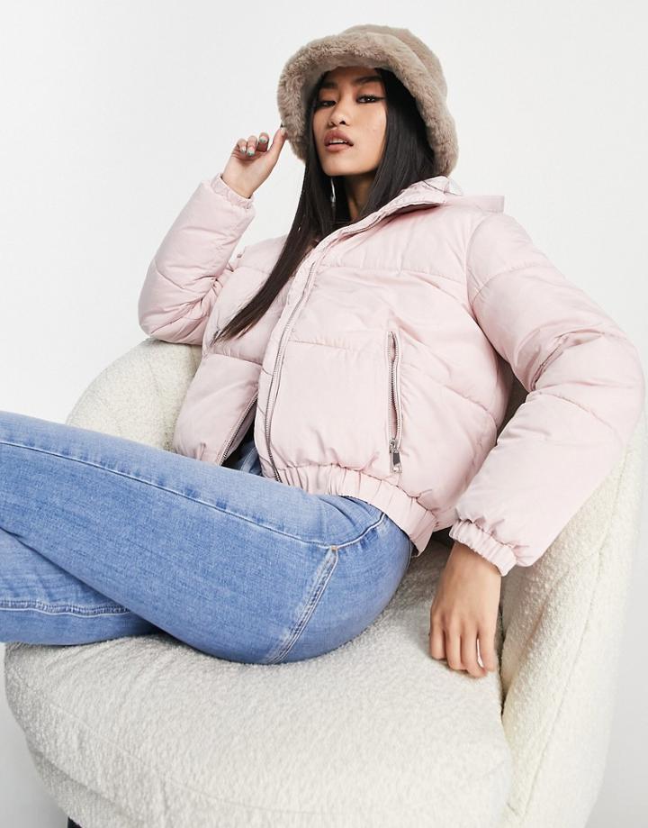Miss Selfridge Hooded Short Puffer Jacket In Pink
