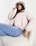 Miss Selfridge Hooded Short Puffer Jacket In Pink