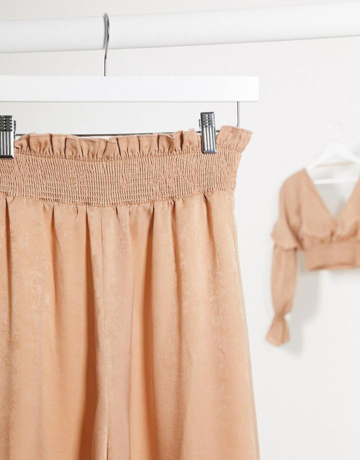Asos Design Shirred Wide Leg Pants Two-piece In Satin