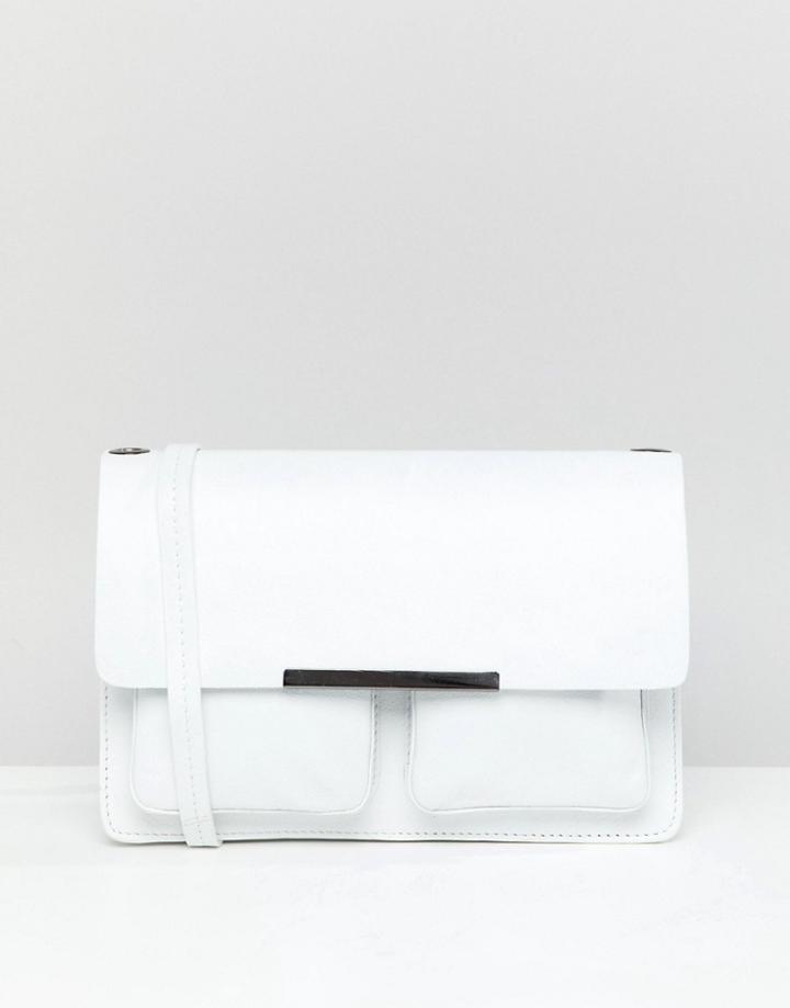 Asos Design Leather Structured Pocket Cross Body Bag - White