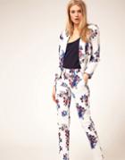 Asos Petite Exclusive Pants In White Floral Print - White