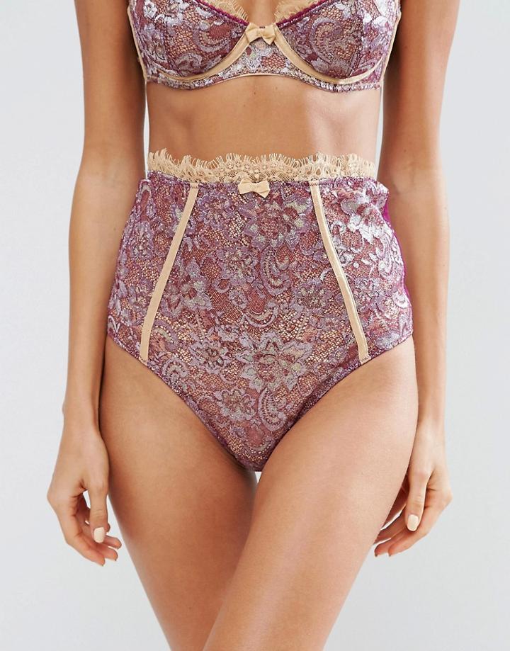 Asos Premium Ophelia Double Layer Contrast Metallic Lace High Waist Pant - Multi