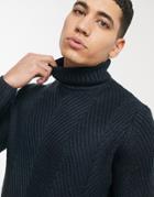 Soul Star Roll Neck Sweater In Gray-navy