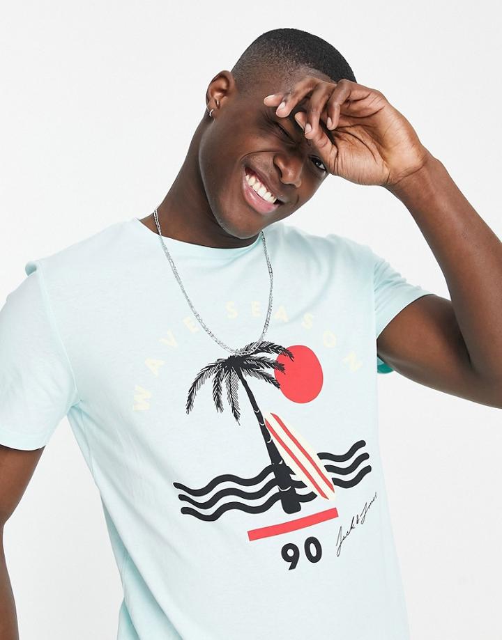 Jack & Jones Abstract Beach Print T-shirt In Aqua-blues