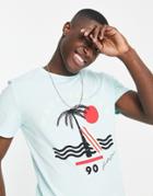 Jack & Jones Abstract Beach Print T-shirt In Aqua-blues