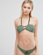 Asos Faux Leather Trim Bandeau Bikini Top - Green