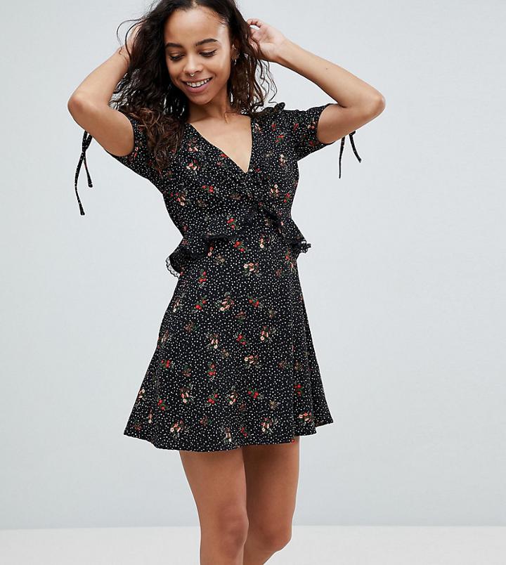 New Look Petite Star Print Tea Dress - Black