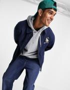 Asos Design Oversized Harrington Twill Jacket With Basketball Chest Embroidery-navy
