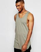 Asos Super Longline Tank With Step Hem And Extreme Racer Back - Khaki