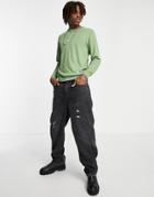 Asos Design Knitted Cotton Sweater In Sage Green