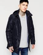 Scotch & Soda Trench Coat With Parka Tail And Detachable Hood - Navy