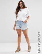 Asos Curve Denim Short With Crochet Trim - Blue