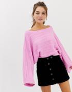 Asos Design Cropped Horizontal Cable Knit Sweater - Pink