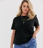 Asos Design Curve T-shirt With Broderie Sleeve In Black