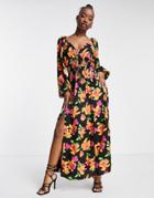 Asos Design Gathered Waist Maxi Tea Dress In Floral Print-multi