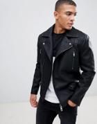 New Look Biker Jacket With Zip Detail In Black - Black