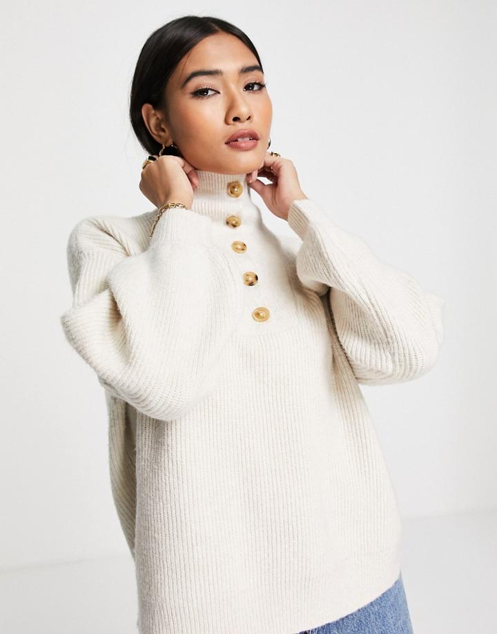 Fashion Union Button Collar Sweater - Part Of A Set-white
