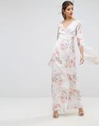 Asos Soft Floral Sleeved Drape Maxi Dress - Multi