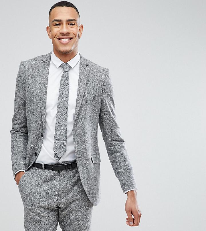Heart & Dagger Tall Skinny Suit Jacket In Herringbone Tweed - Brown