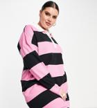 Asos Design Curve Long Sleeve Collared Shirt Mini Dress In Black And Pink Stripe