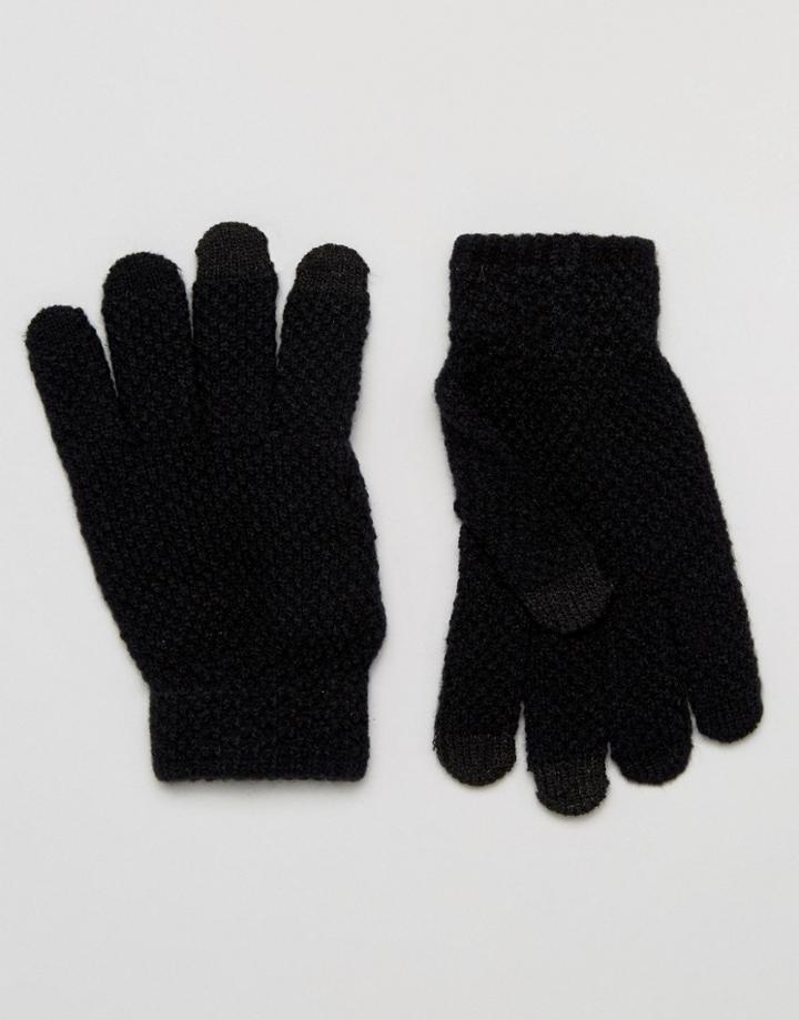 7x Textured Gloves With Touch Screen In Black - Black
