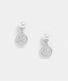 Asos Design Stud Earrings With Faux Pearl And Smile Charms In Silver Tone