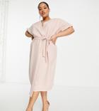Asos Design Curve Wrap Midi Dress In Blush-pink