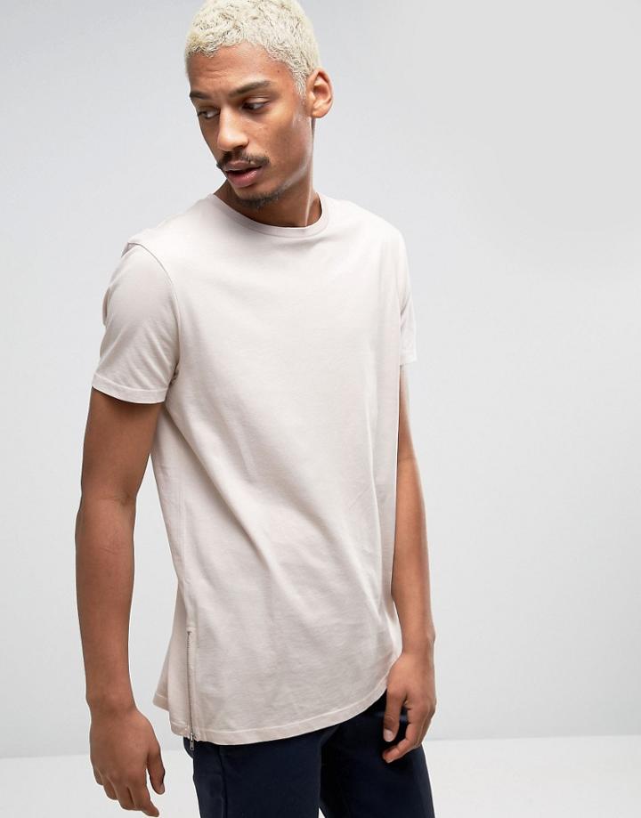 Asos Longline T-shirt In Pink With Side Zips - Pink