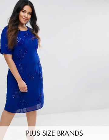 Lovedrobe Luxe Embellished Placement Shift Dress - Blue