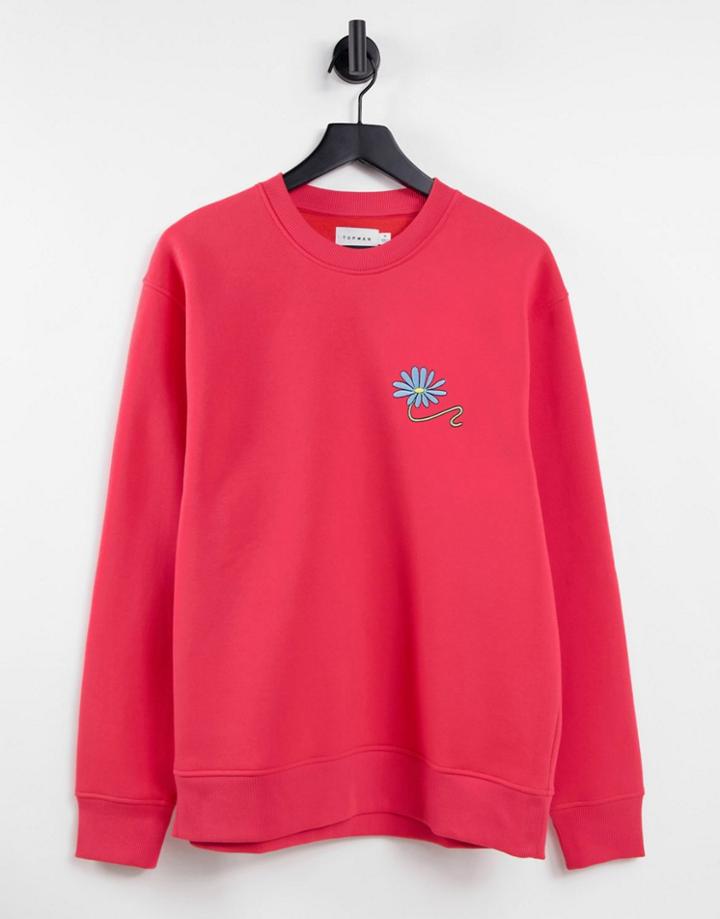 Topman Oversized Floral Embroidered Sweatshirt In Pink