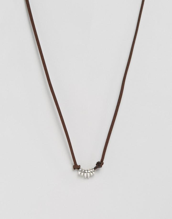 Asos Leather Necklace With Coins - Brown
