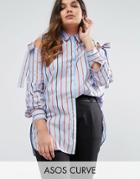 Asos Curve Cold Shoulder Top In Stripe With Ties - Multi