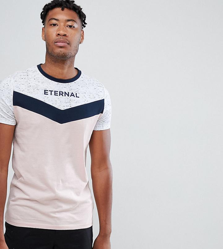 Asos Design Tall T-shirt With Yoke Chevron Space Dye And Eternal Text Print - Multi