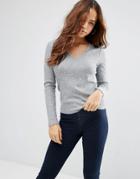 Asos Fitted V Neck T-shirt In Slub - Gray